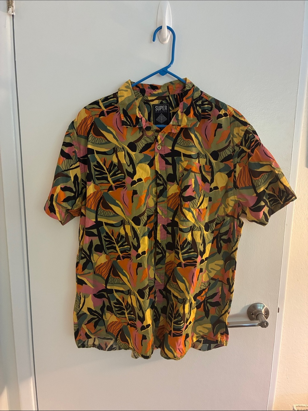 Supermassive Short-Sleeve Tropical Print Shirt in Yellow, Green, Orange and Pink